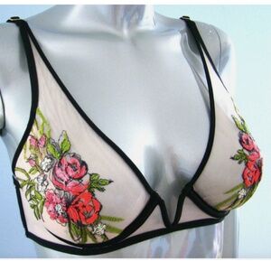 Victorias Secret Designer Collection Embroidered Rose Very Sexy Plunge Bra 32C